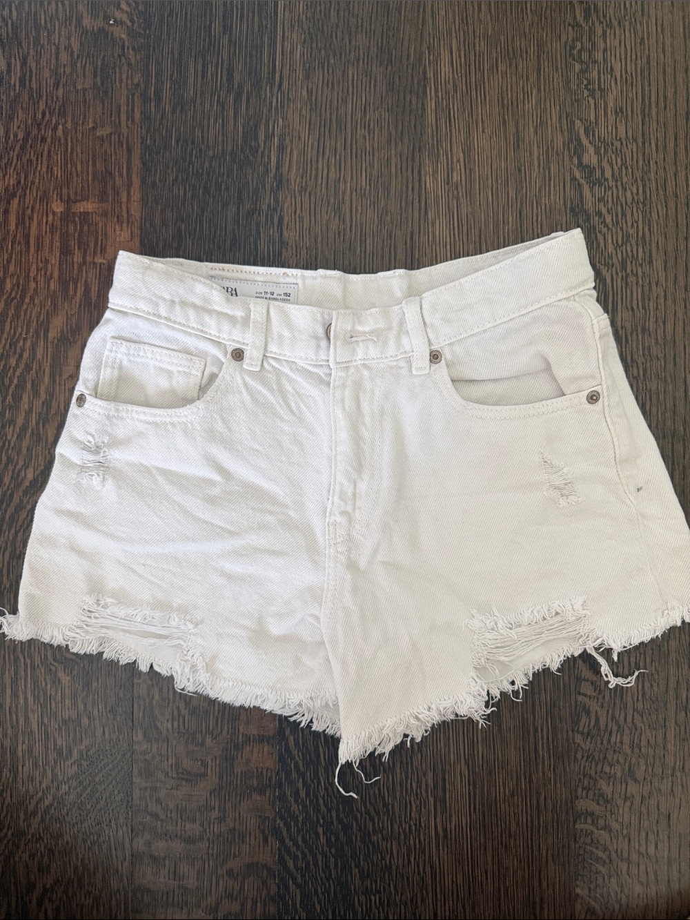Zara Kids high waisted white denim shorts